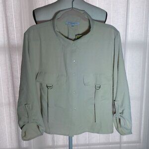 SWEET RAIN NWT 3/4 Sleeve Button - Up Front w/Pockets Cream Cropped Blouse XL